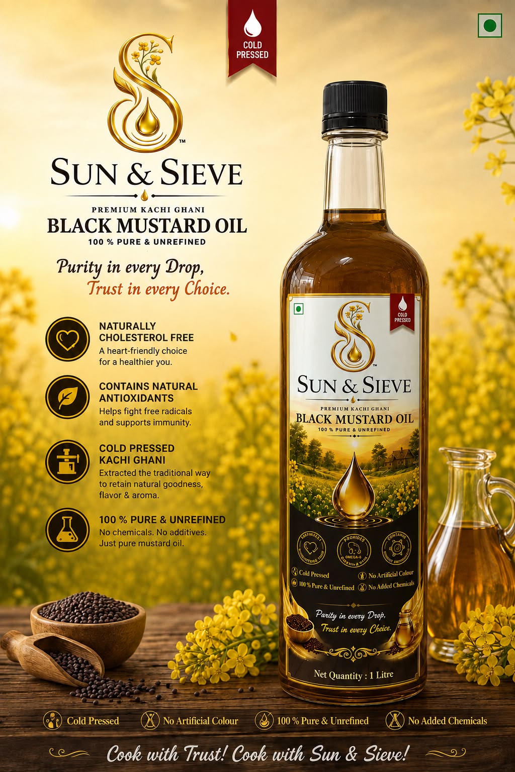 SUN & SIEVE Kachi Ghani Black Mustard Oil