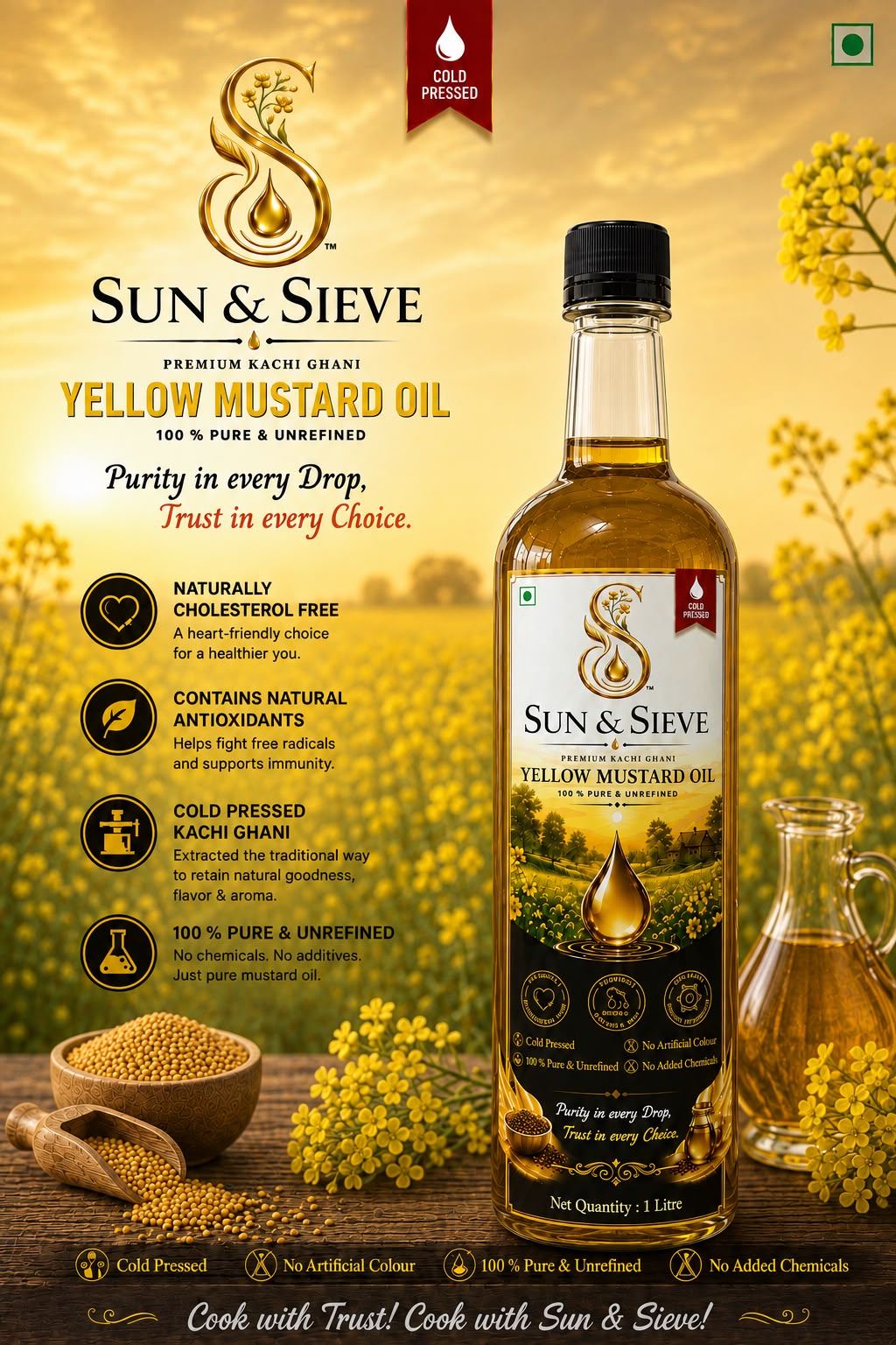 SUN & SIEVE Cold Pressed Yellow Mustard Oil