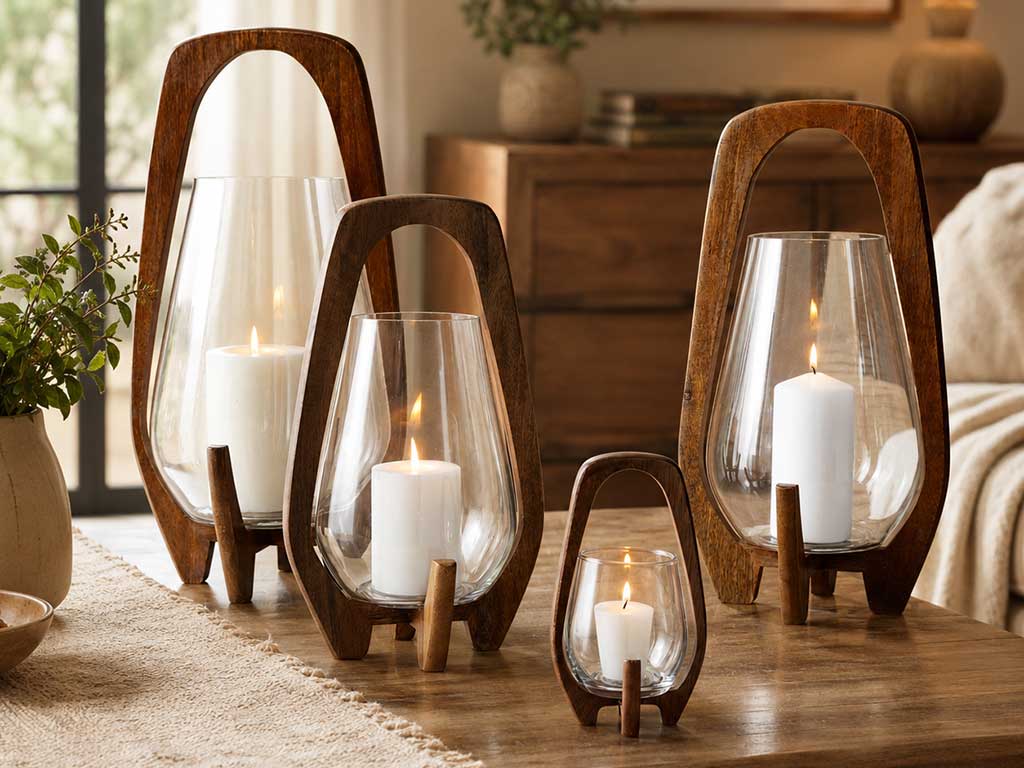 Decorative candle lanterns in a warm home setting