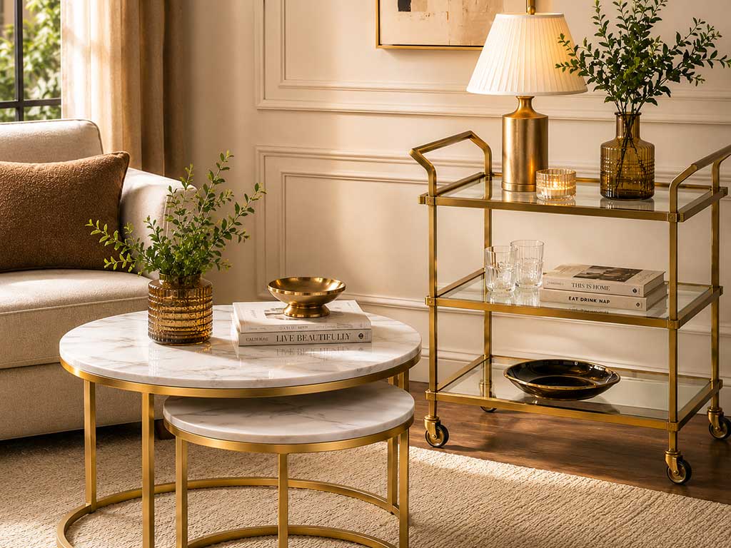 Elegant handcrafted furniture in a styled interior