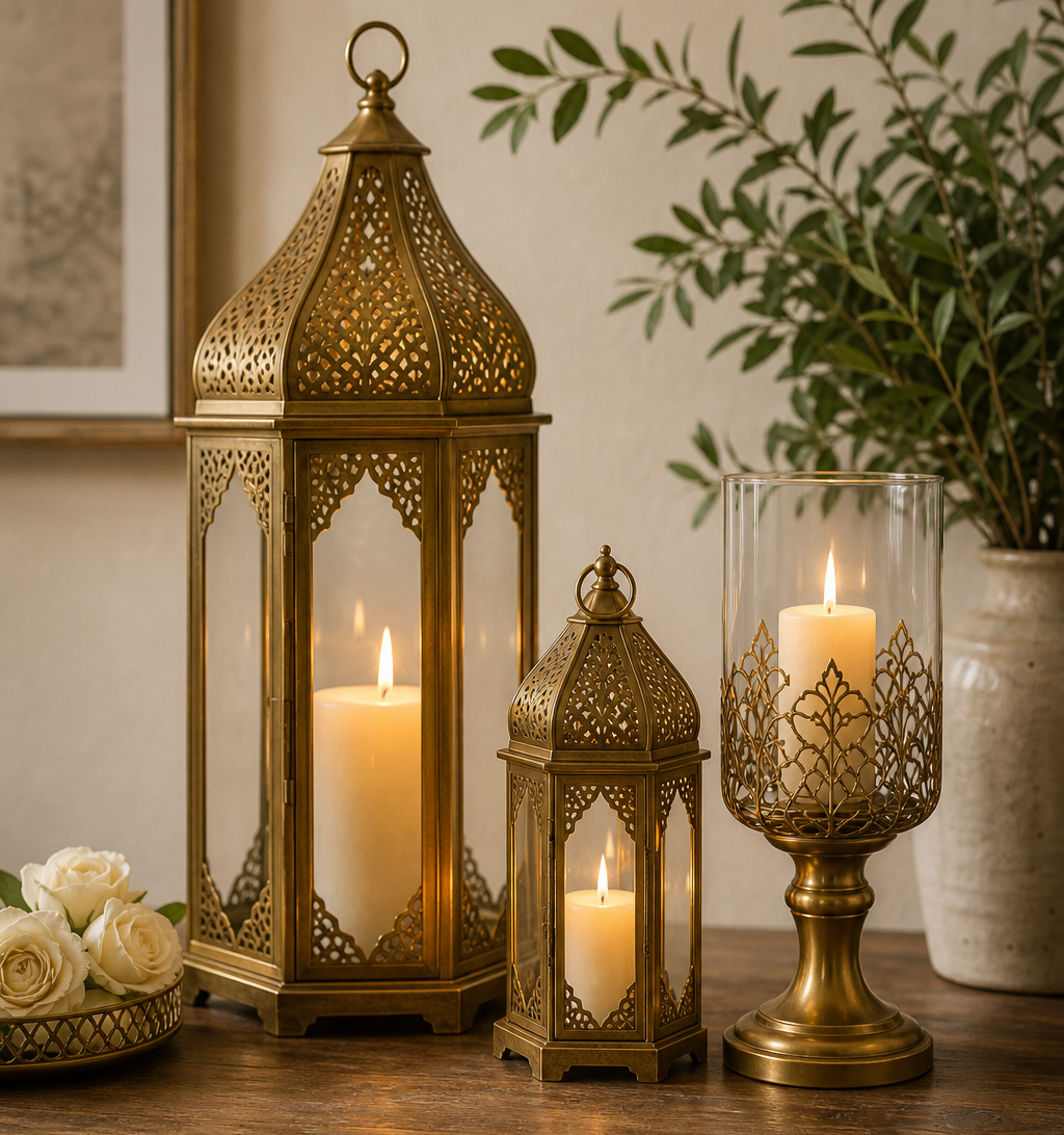 Decorative brass candle lanterns