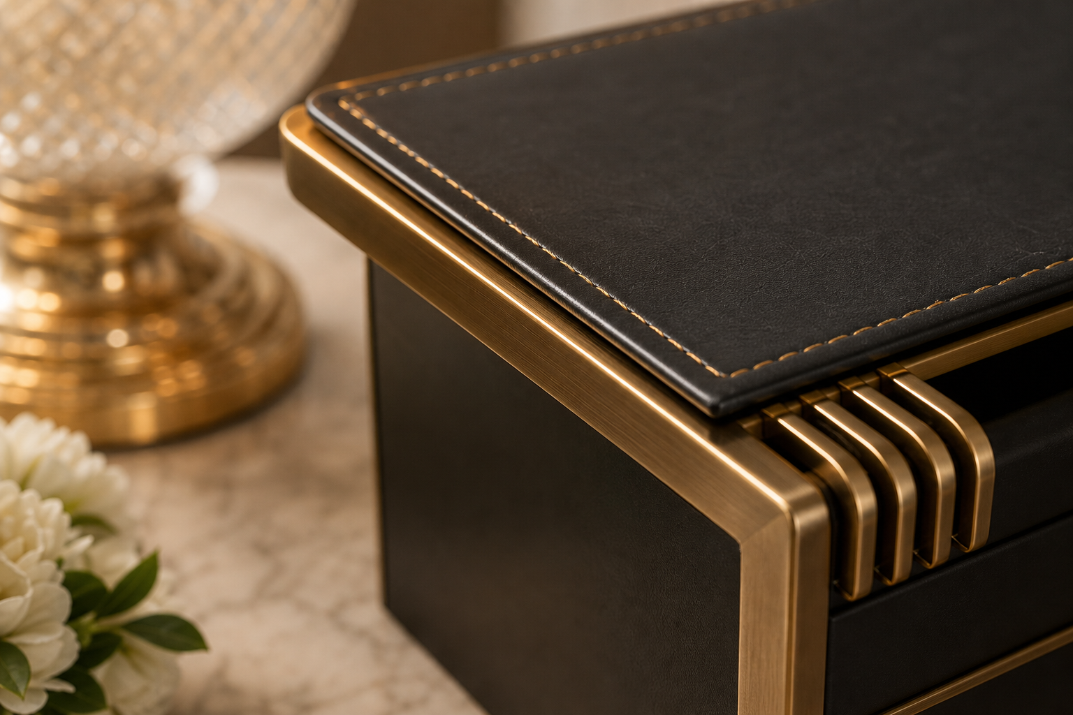 Premium antique brass and black finish detail