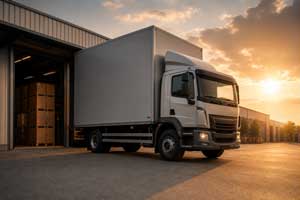 Delivery truck outside a warehouse