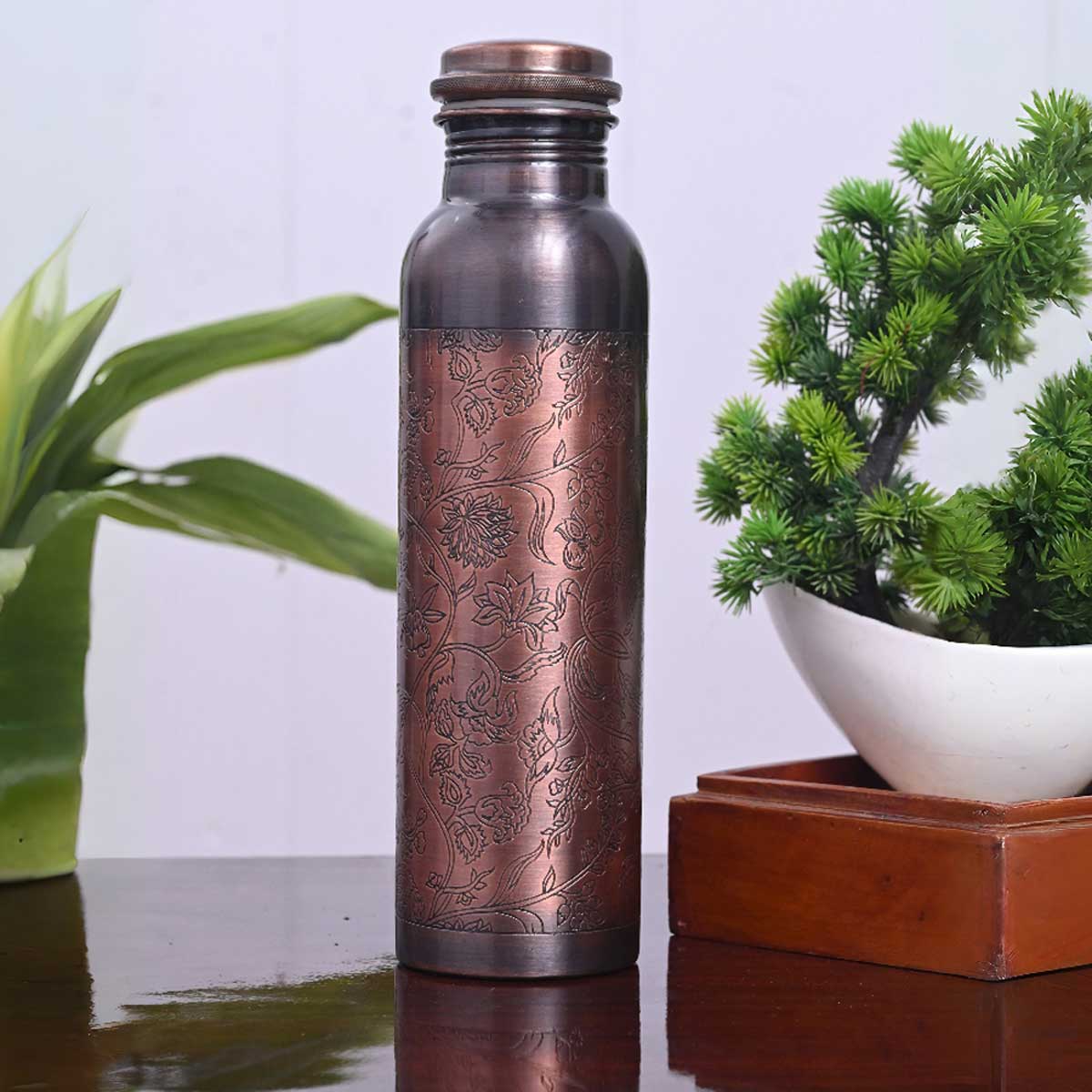 Classic Copper Bottle Antique Etching