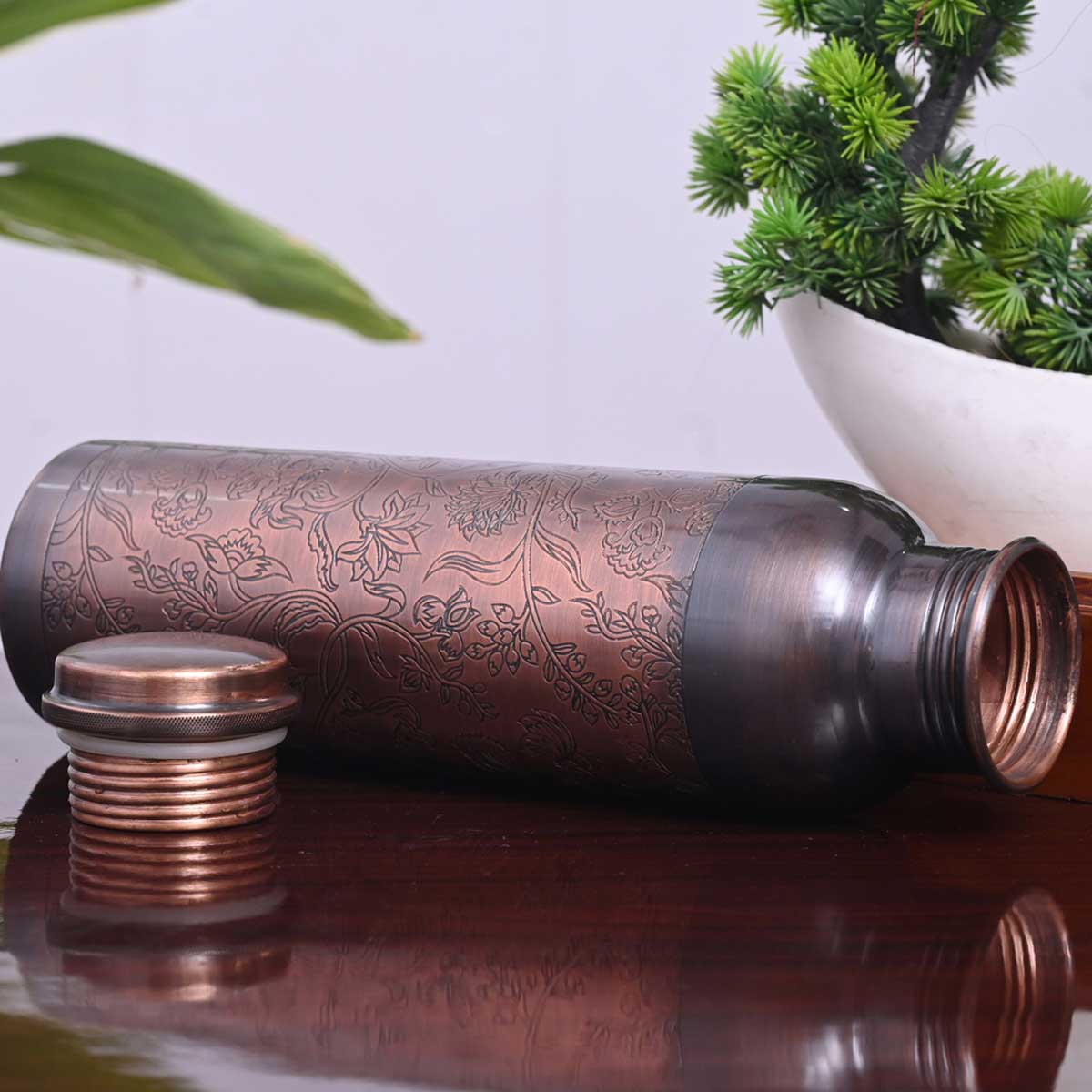 Classic Copper Bottle Antique Etching photo 2