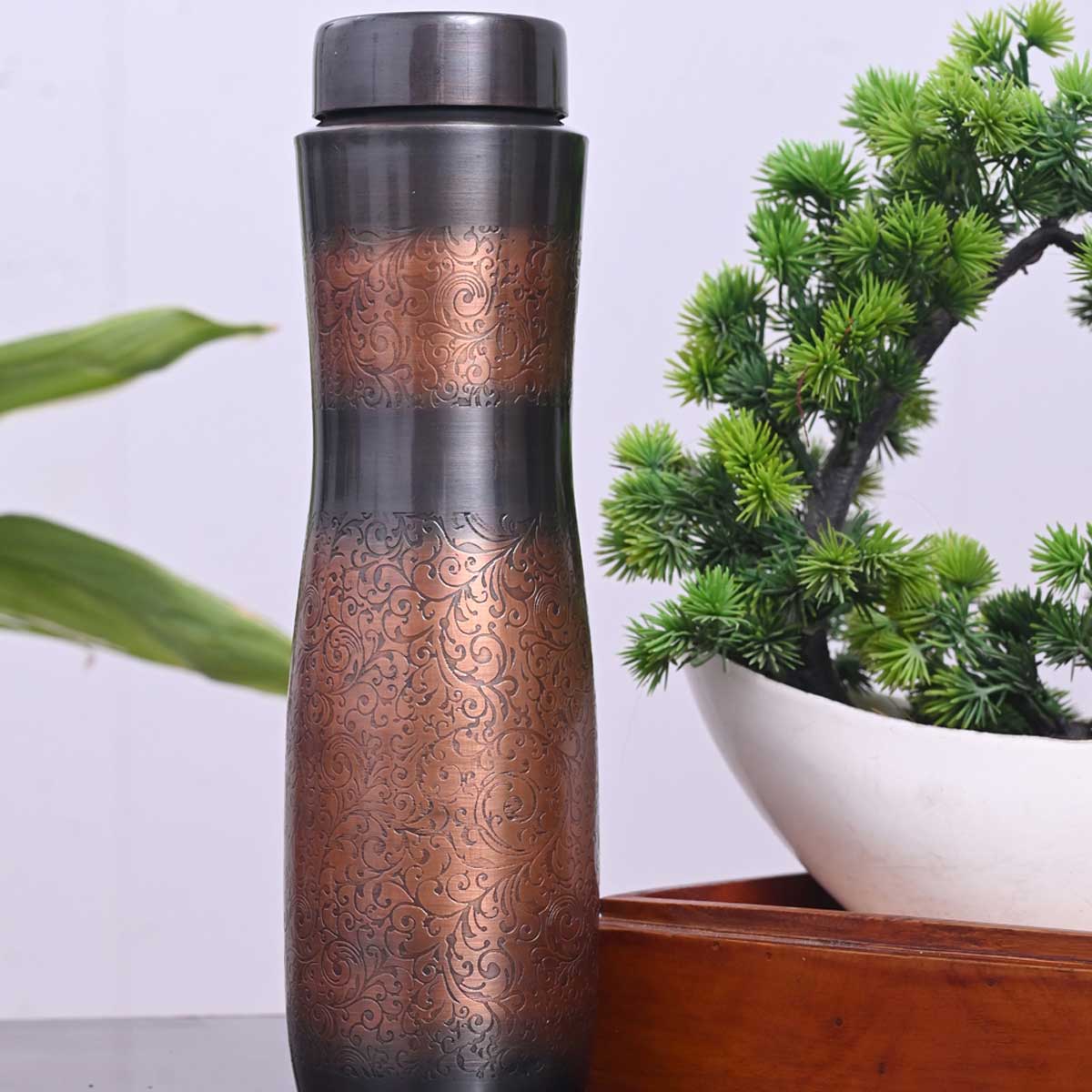 Champion Copper Bottle  Antique Etching