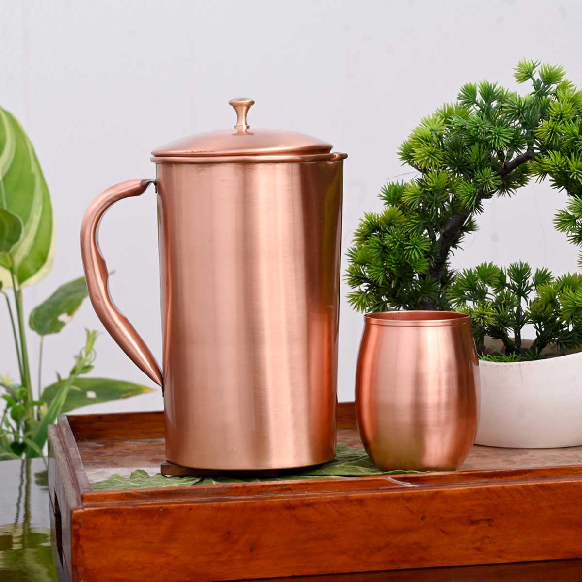 Classic Copper Jug With Brass Knob Matt Finish