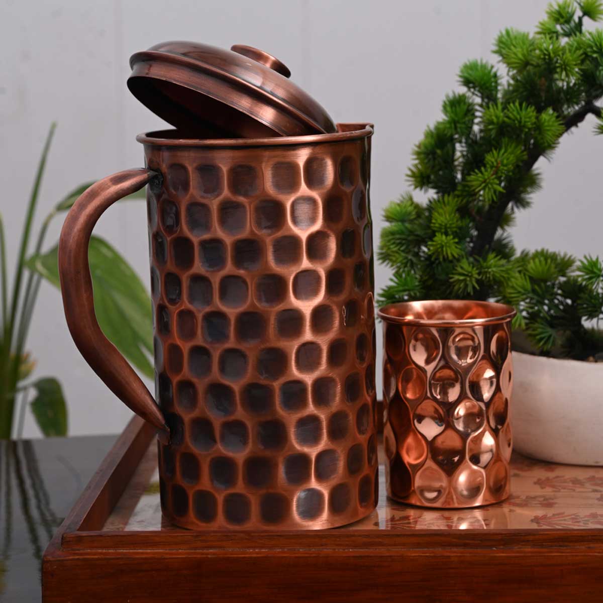 Classic Copper Jug With Copper Knob Antique Diamond